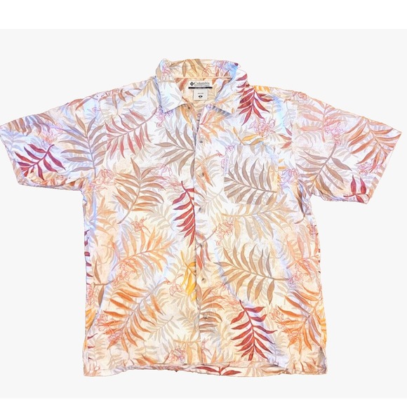 Columbia Other - Columbia Mens Tropical Floral Button-Up Shirt Medium Beige Red Hawaii Outdoors